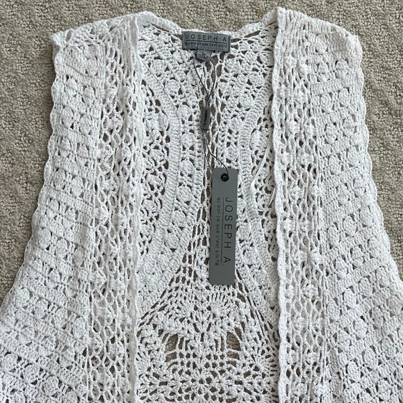 Joseph A. Crochet Open Vest/Duster White Size Medium NWT - Picture 2 of 11